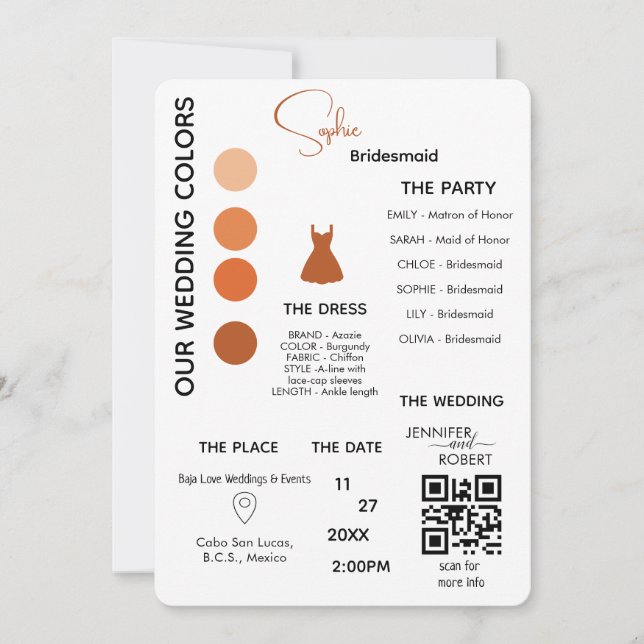 Bridesmaid Information Card | َBurnt orange (Front)