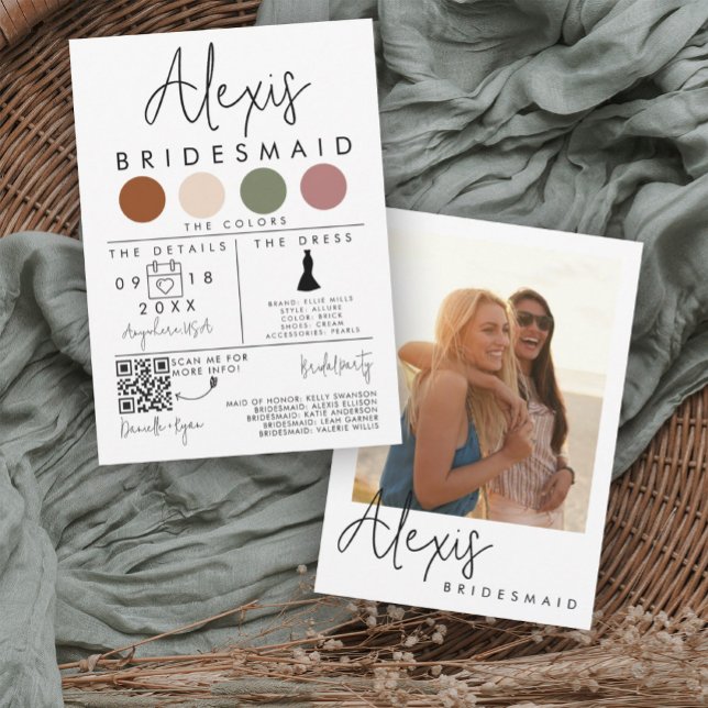 Bridesmaid Information Card with Personlized Photo (Creator Uploaded)