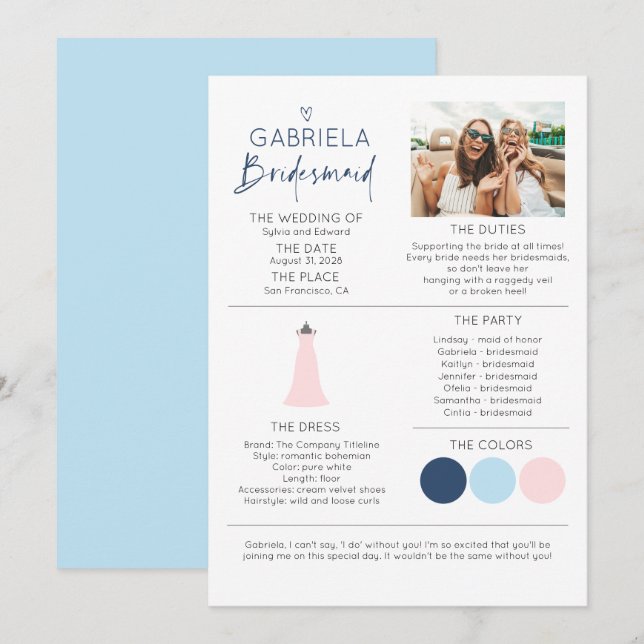 Bridesmaid Information Proposal Photo Template (Front/Back)