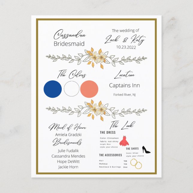 Bridesmaid information sheet (Front)