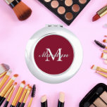 Bridesmaid Initial and Name Burgundy Compact Mirror<br><div class="desc">A personalised compact mirror for your wedding bridesmaid or maid of honour that has her initial and name on a trendy,  burgundy wine colour background. Edit to replace initial and name. Select your compact mirror style. Customise further to change font styles and sizes if desired.</div>