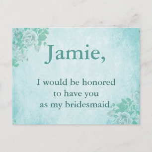 Bridesmaid Invitation Blue floral Postcard