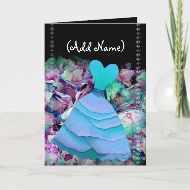 Bridesmaid Invitation BLUE Gown on Flower Cloud (Front)