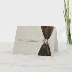 Bridesmaid Invitation, Brown Satin Ribbon Invitation