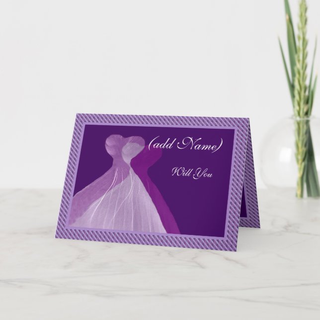 Bridesmaid Invitation Double Violet & Purple Gowns (Front)