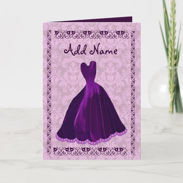 BRIDESMAID Invitation PURPLE Velvet Gown R701 (Front)
