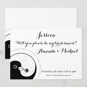 BRIDESMAID INVITE b/w doves customisable