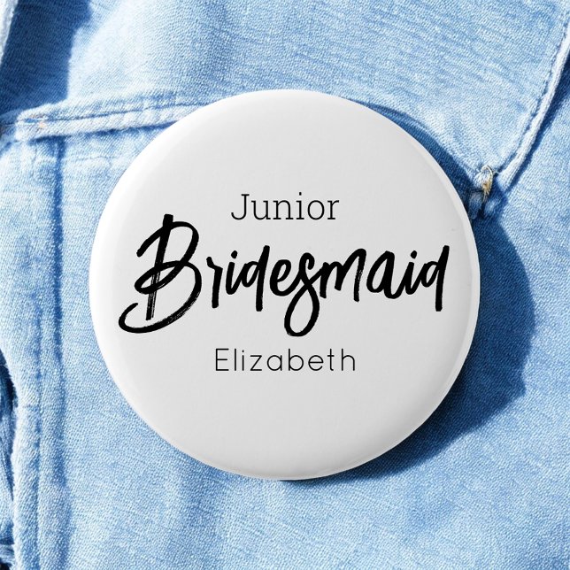 Bridesmaid Junior Black White Wedding Button (Creator Uploaded)
