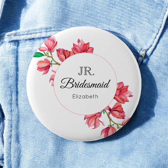 Bridesmaid Junior Pink White Floral 6 Cm Round Badge (Creator Uploaded)