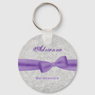 Bridesmaid Lavender Purple Bow Silver Damask E006 Key Ring