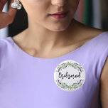 Bridesmaid lavender violet eucalyptus wedding 3 cm round badge<br><div class="desc">For the bridesmaid. A chic white background. Decorated with lavender,  violet florals flowers and watercolored eucalyptus greenery.</div>