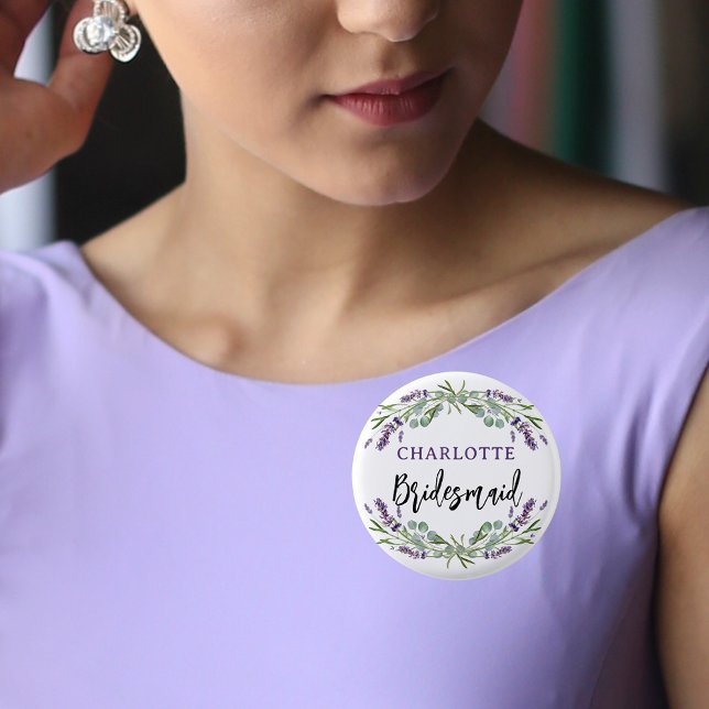 Bridesmaid lavender violet eucalyptus wedding 3 cm round badge (Creator Uploaded)