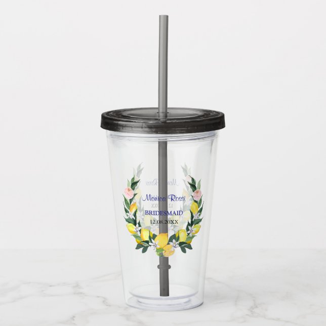 Bridesmaid Lemon Blue Italian Bridal Shower Name  Acrylic Tumbler (Front)
