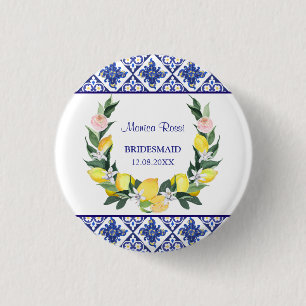 Bridesmaid Lemon Blue Italian Tiles Bridal Shower 3 Cm Round Badge