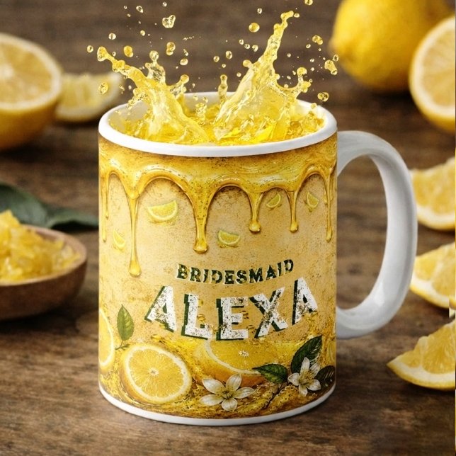 Bridesmaid Lemon Wedding Favour Retro Typography Coffee Mug (Creator Uploaded)
