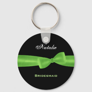 Bridesmaid Lime Green Bow Black Background E021 Key Ring
