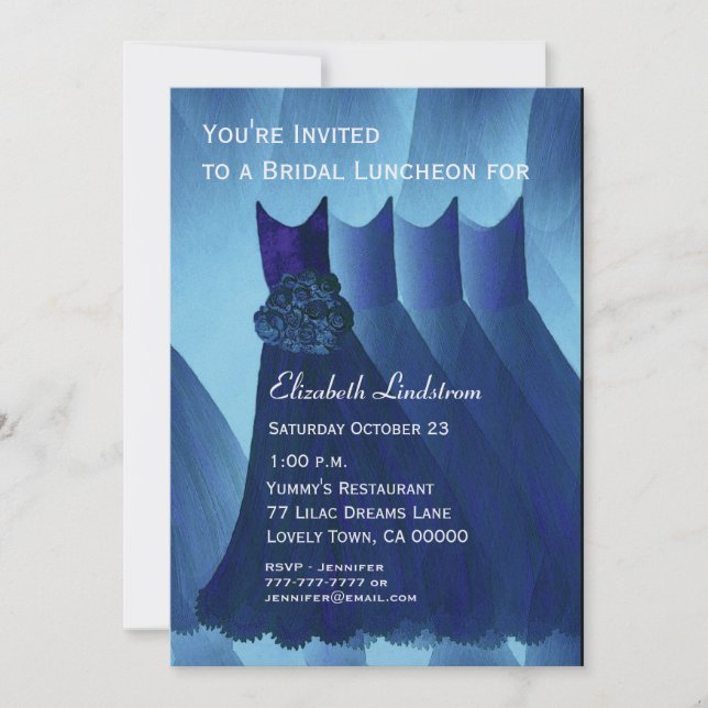 Bridesmaid Luncheon Brunch Blue Dresses Metallic Invitation (Front)