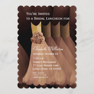 Bridesmaid Luncheon Brunch Golden Tan Dresses V05 Invitation