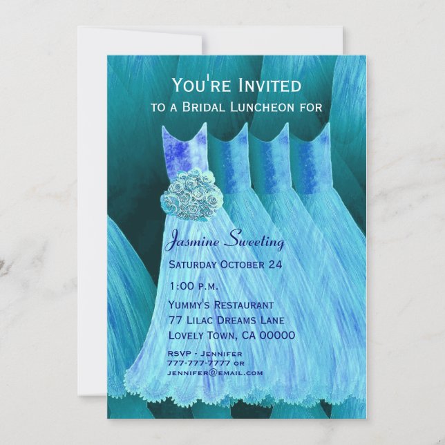 Bridesmaid Luncheon or Brunch Blue Dresses V05 Invitation (Front)