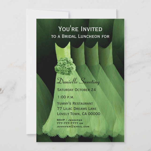 Bridesmaid Luncheon or Brunch Green Dresses V03 Invitation (Front)