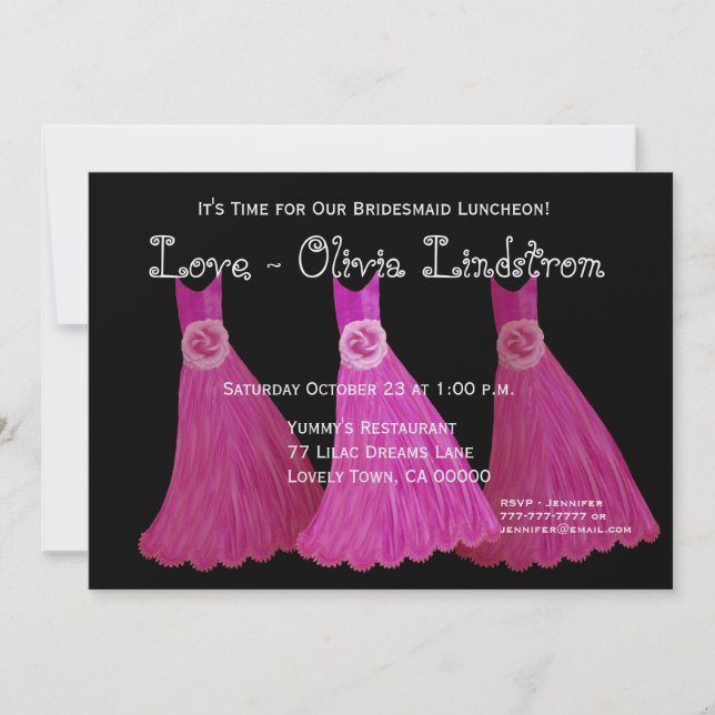 Bridesmaid Luncheon or Brunch Pink Dresses Invitation (Front)