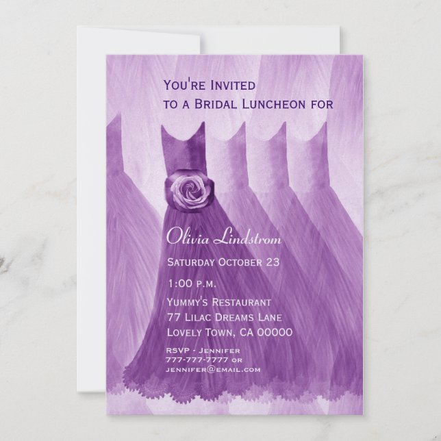 Bridesmaid Luncheon or Brunch Purple Dresses Invitation (Front)