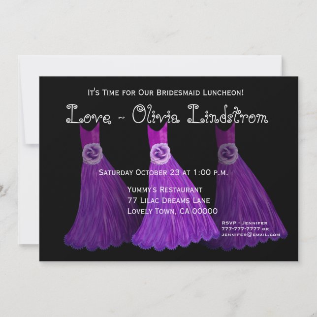 Bridesmaid Luncheon or Brunch Royal Purple Dresses Invitation (Front)