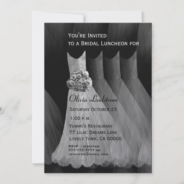 Bridesmaid Luncheon or Brunch Silver Grey Dresses Invitation (Front)