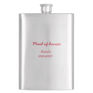 Bridesmaid maid of honour add name date year text hip flask