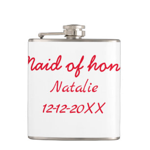 Bridesmaid maid of honour add name date year text hip flask