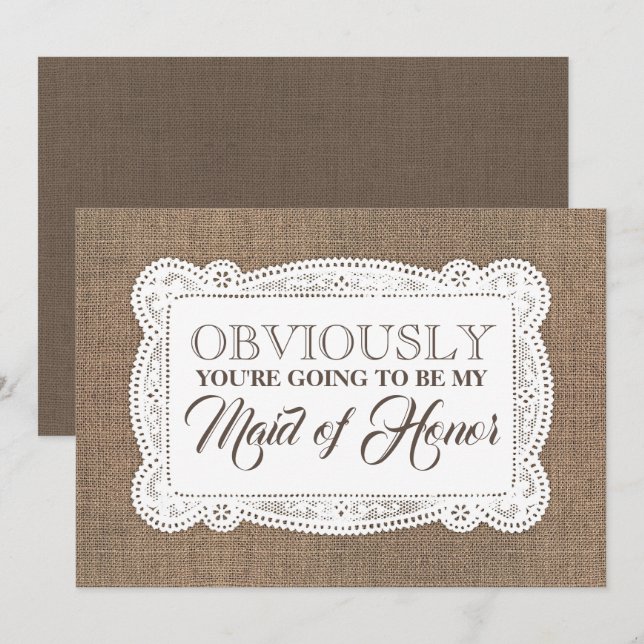Bridesmaid / Maid of Honour Funny Rustic Burlap Invitation (Front/Back)