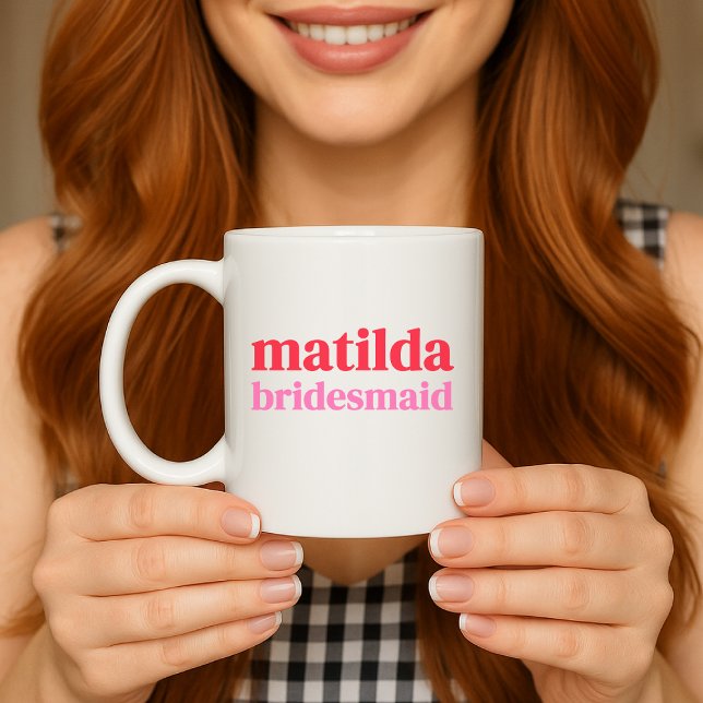 Bridesmaid Minimal Red and Pink Bachelorette Coffee Mug (Creator Uploaded)