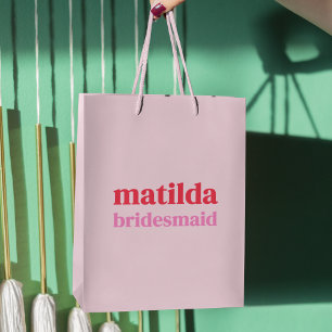 Bridesmaid Minimal Red and Pink Bachelorette Medium Gift Bag