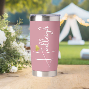 Bridesmaid   Minimal Script Name Gold Heart Pink Insulated Tumbler