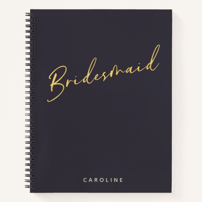 Bridesmaid Minimalist Gold Navy Personalised  Notebook (Front)