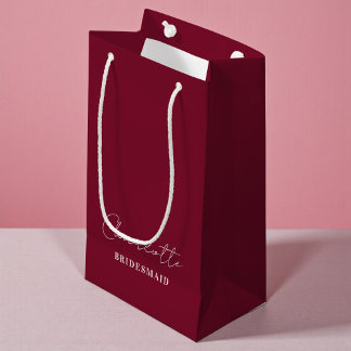 Bridesmaid | Minimalist Script Burgundy Small Gift Bag