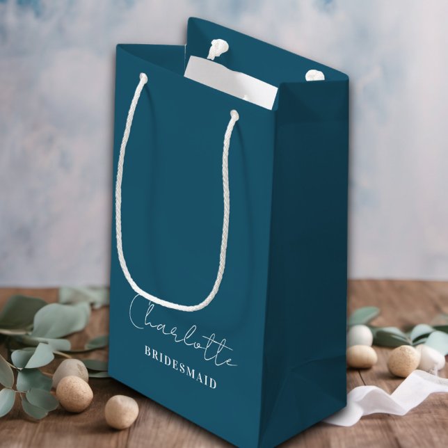 Bridesmaid | Minimalist Script Canoe Blue Small Gift Bag (Creator Uploaded)