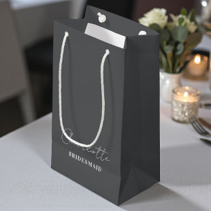 Bridesmaid Minimalist Script Davy Grey Small Gift Bag