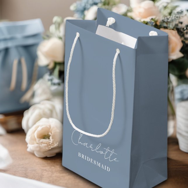 Bridesmaid | Minimalist Script Dusty Blue Small Gift Bag (Creator Uploaded)