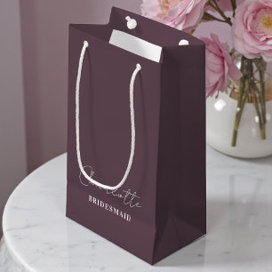 Bridesmaid   Minimalist Script Purple Taupe Small Gift Bag