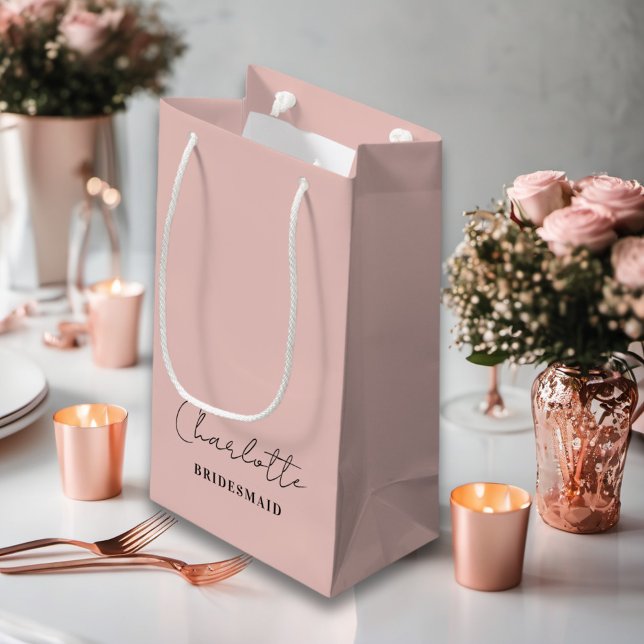Bridesmaid | Minimalist Script Rose Gold Small Gift Bag (Creator Uploaded)