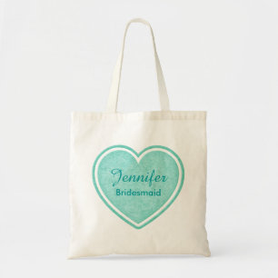 Bridesmaid Mint Green Heart Custom Tote Bag Favour