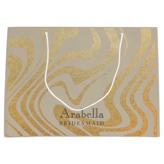 Bridesmaid | Modern Chic Liquid Gold Large Gift Bag (Front)