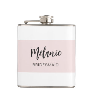 Bridesmaid Modern Elegant Pink White Hip Flask