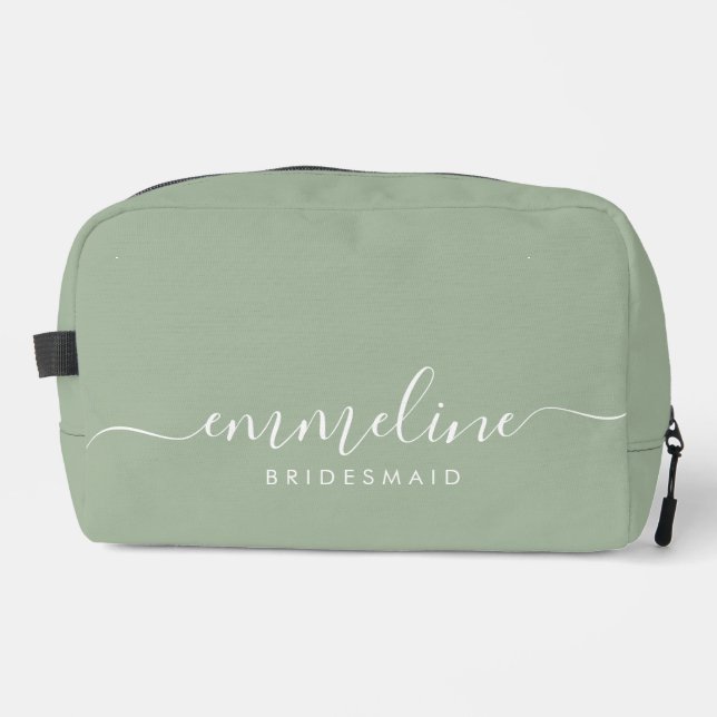 Bridesmaid Modern Minimal Script Sage Dopp Kit (Front)