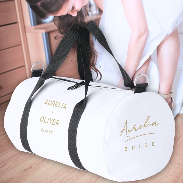 Bridesmaid Modern Minimalist Gold Script Bride Duffle Bag (Creator Uploaded)