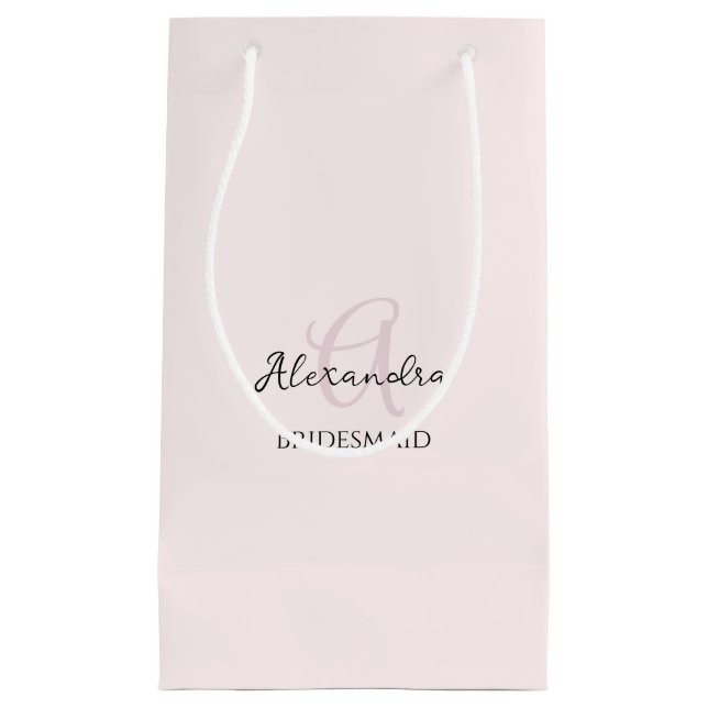 Bridesmaid Modern Minimalist Monogram Blush Pink Small Gift Bag (Front)