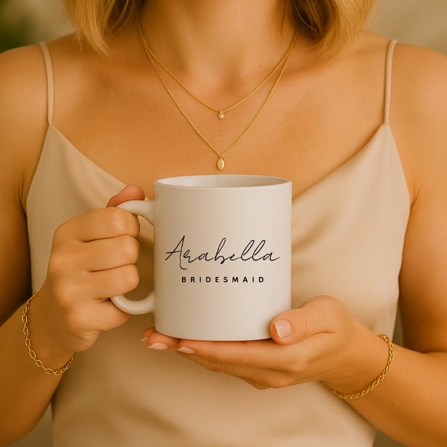 Bridesmaid | Modern Minimalist Script Bachelorette Coffee Mug (Creator Uploaded)