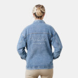 Bridesmaid | Modern Minimalist Script Bachelorette Denim Jacket<br><div class="desc">This Bridesmaid custom design features a handwritten script typography. You can easily personalise the name and title or add your custom message! The perfect elegant accessory for a bridesmaid proposal or bachelorette!</div>
