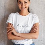 Bridesmaid | Modern Minimalist Script Bachelorette T-Shirt<br><div class="desc">This Bridesmaid custom design features a handwritten script typography. You can easily personalise the name and title or add your custom message! The perfect elegant accessory for a bridesmaid proposal or bachelorette!</div>